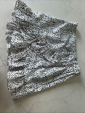 White and Black Polka Dot Ruffle Mini Skirt